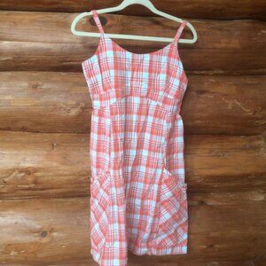 Horny Toad Orange/Blue Plaid Pockets Smocked Back Organic Cotton Size Small